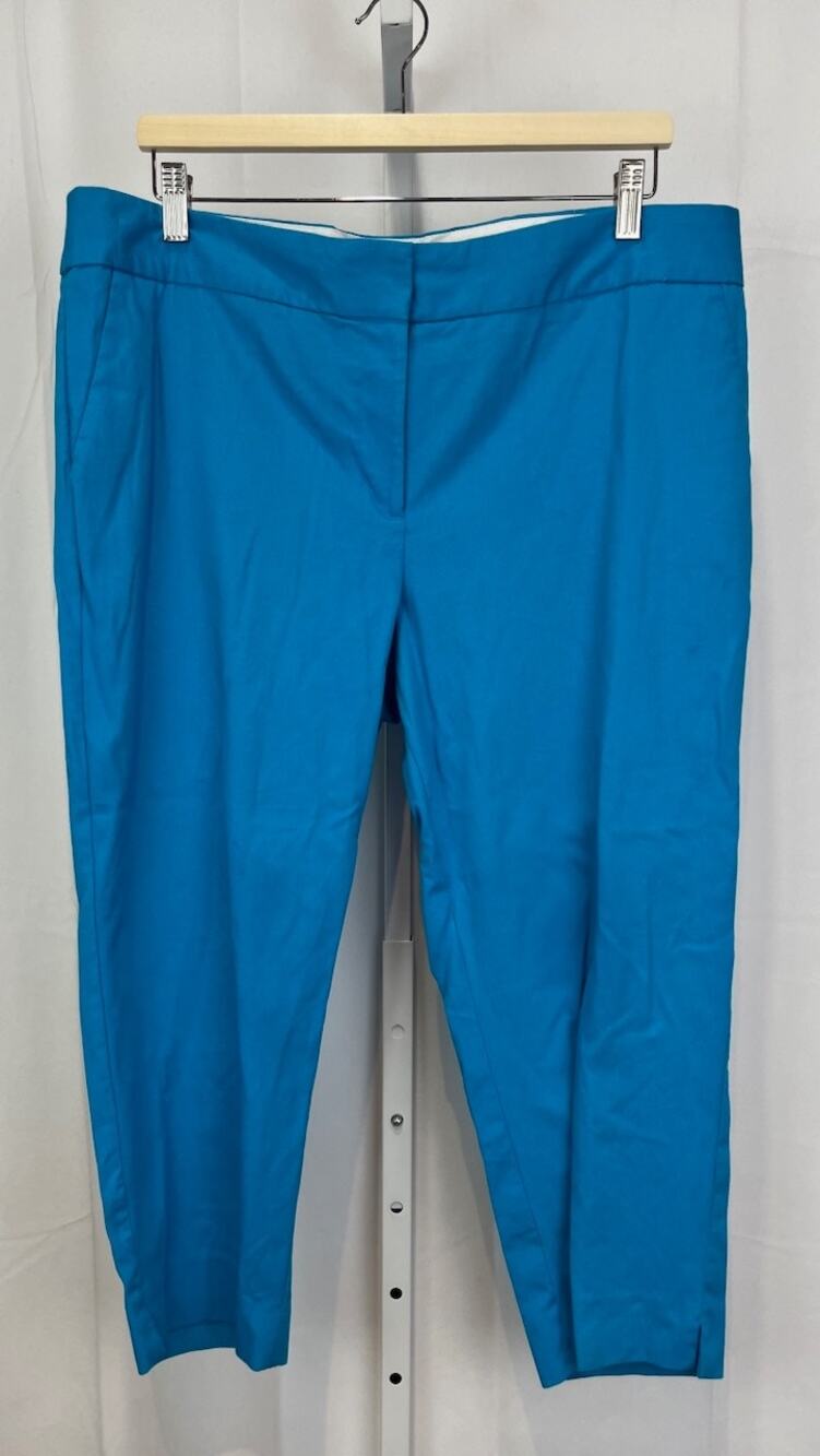 TALBOTS Size 16 Petite 16P Pique Cotton Slim Crop Pants Island Turquoise Blue
